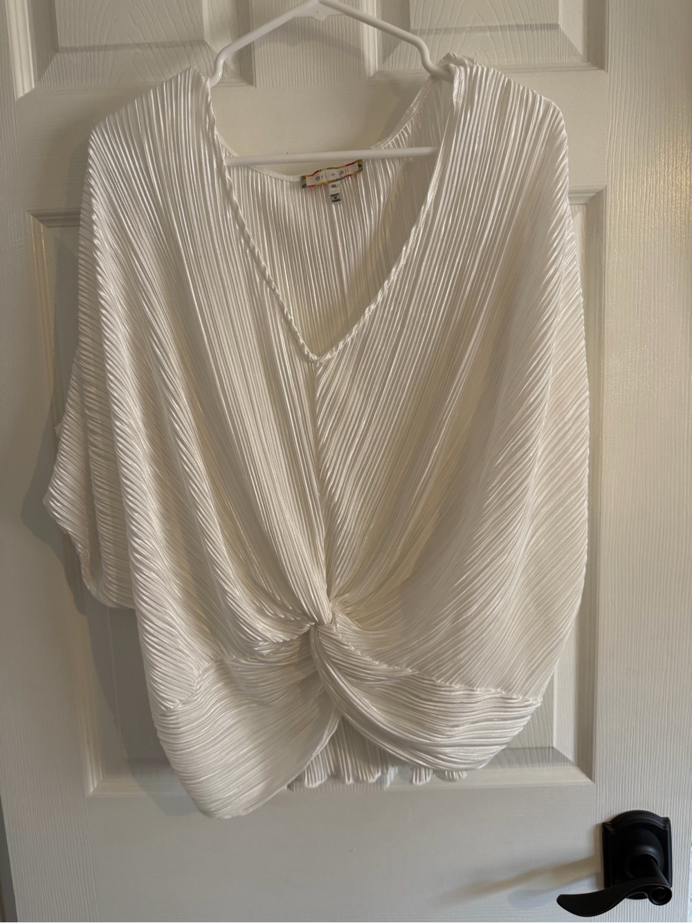 Twist-Front Pleated V-Neck Blouse - White Anthropologie